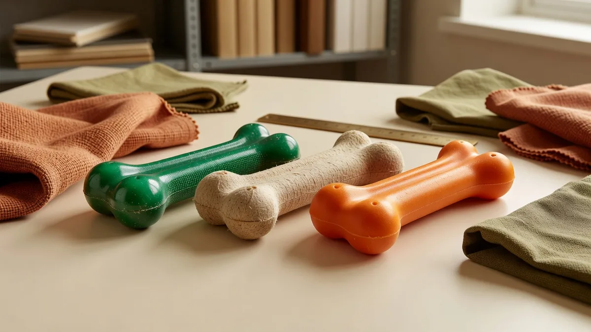 Osso rivestito verde, osso in fibra beige e osso real arancione a confronto su un banco di campionatura