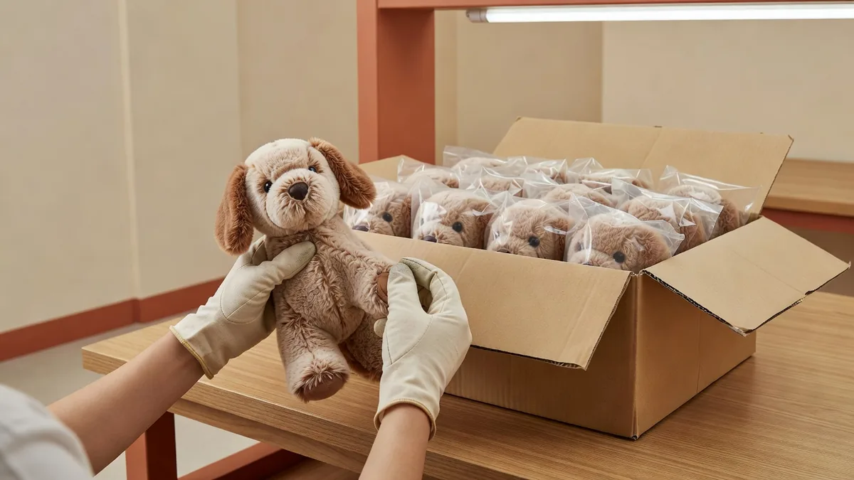 Banco QC pre-spedizione per pet toy wholesale China: prove di trazione cucitura, test squeaker e ispezione pack-out cartone