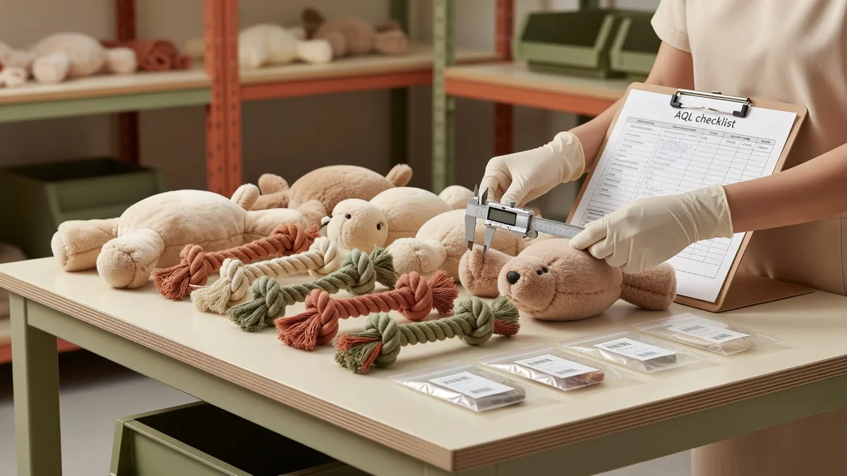 Banco QC che controlla giochi per cani in peluche e corda per una produzione private label a basso MOQ