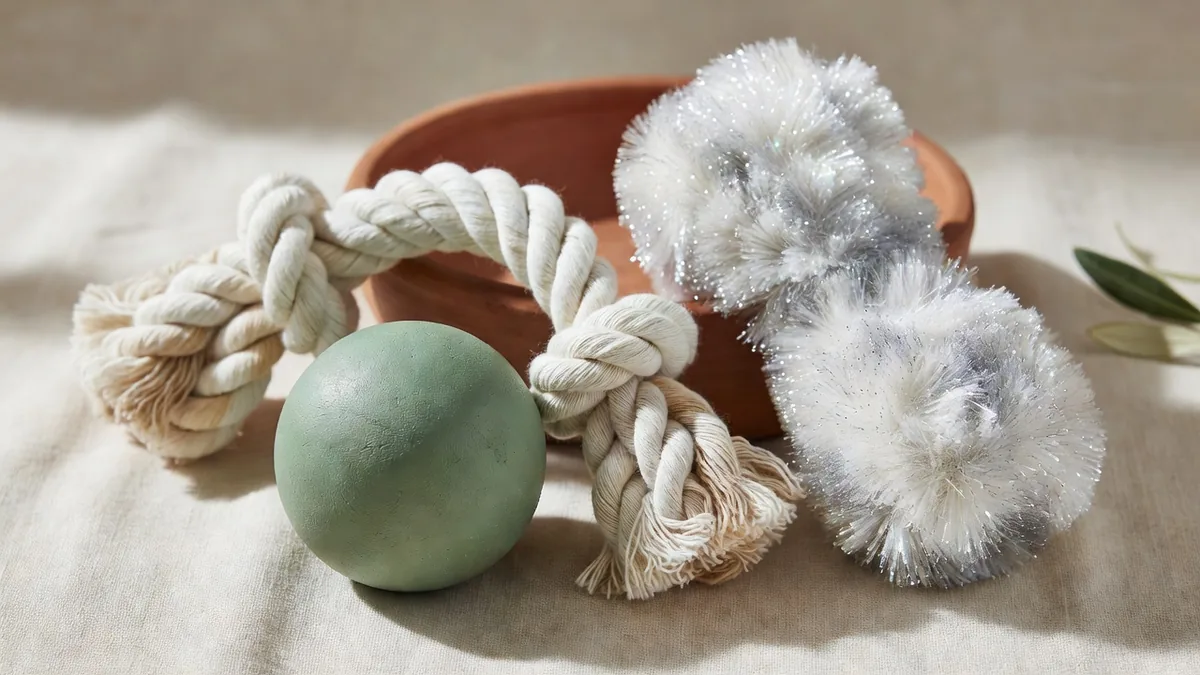 Campioni di masticativo in TPR, corda di cotone e crystal plush confrontati prima di un brief sulle sostanze per un giocattolo per animali destinato all'UE
