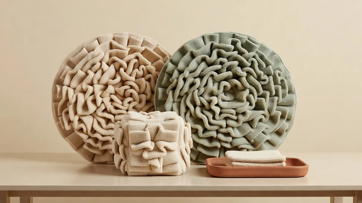 Tappetini snuffle Smart Play e una pallina in TPR allestiti come set retail di arricchimento