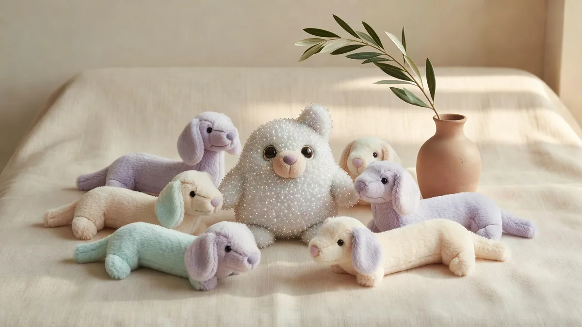 Peluche per cani in crystal plush di Studio Warmth disposti come assortimento regalo all'ingrosso