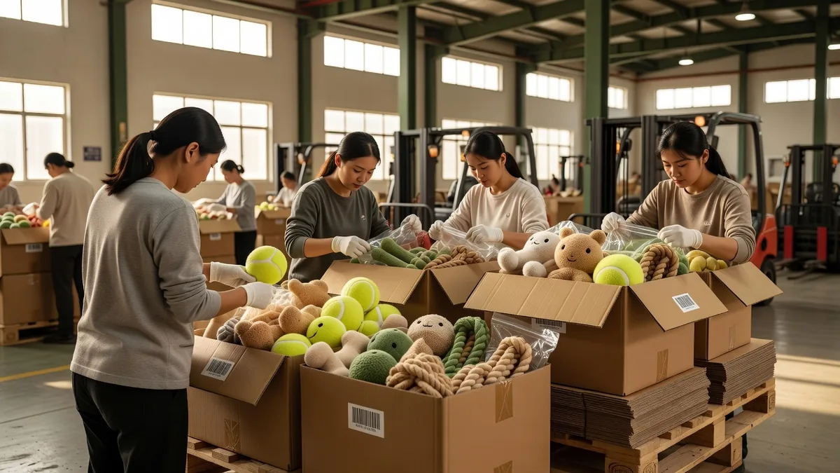 Pack-out di fabbrica di forniture pet wholesale a basso MOQ in master carton con polybag sigillati e sticker barcode